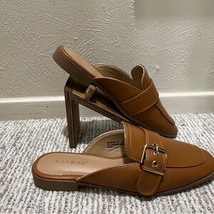 BAMBOO Brown Mules with Chunky Heel and Wide Strap